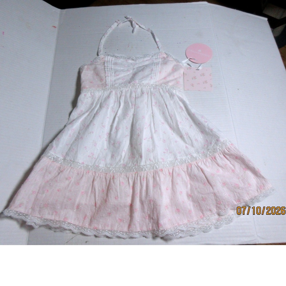 LoveShackFancy Target Girls Pink Floral Halter Dress Lace Trim Size 7 9K426L
